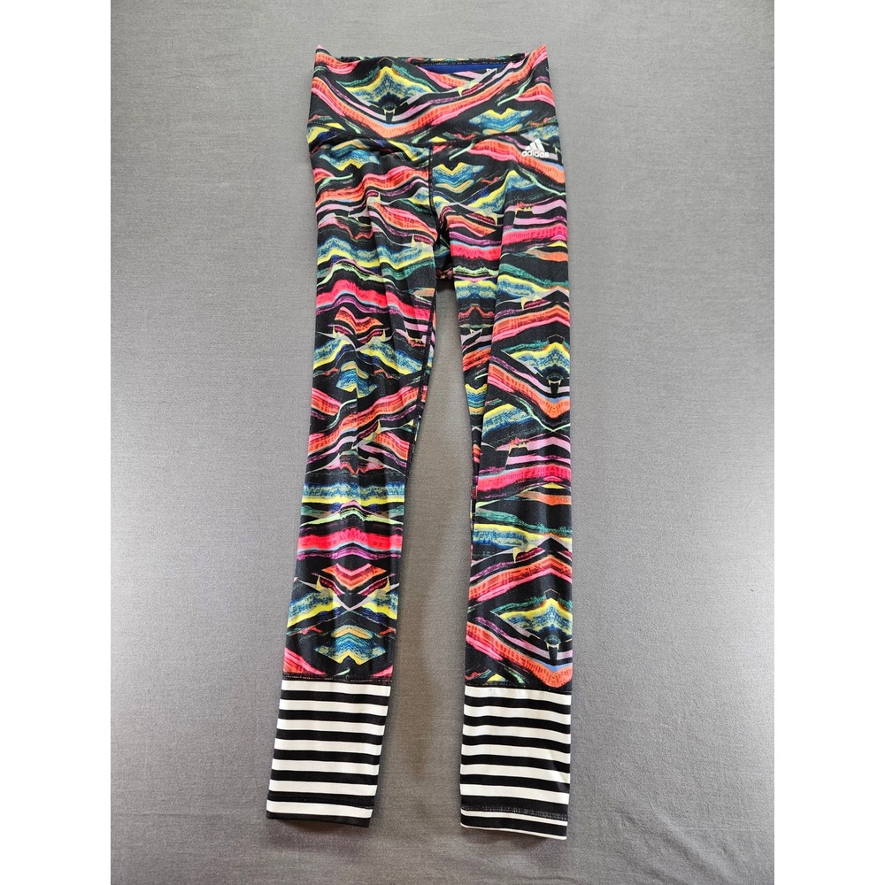 Adidas Climalite High Rise Leggings Multi Color Abstract Print Striped Cuffs S